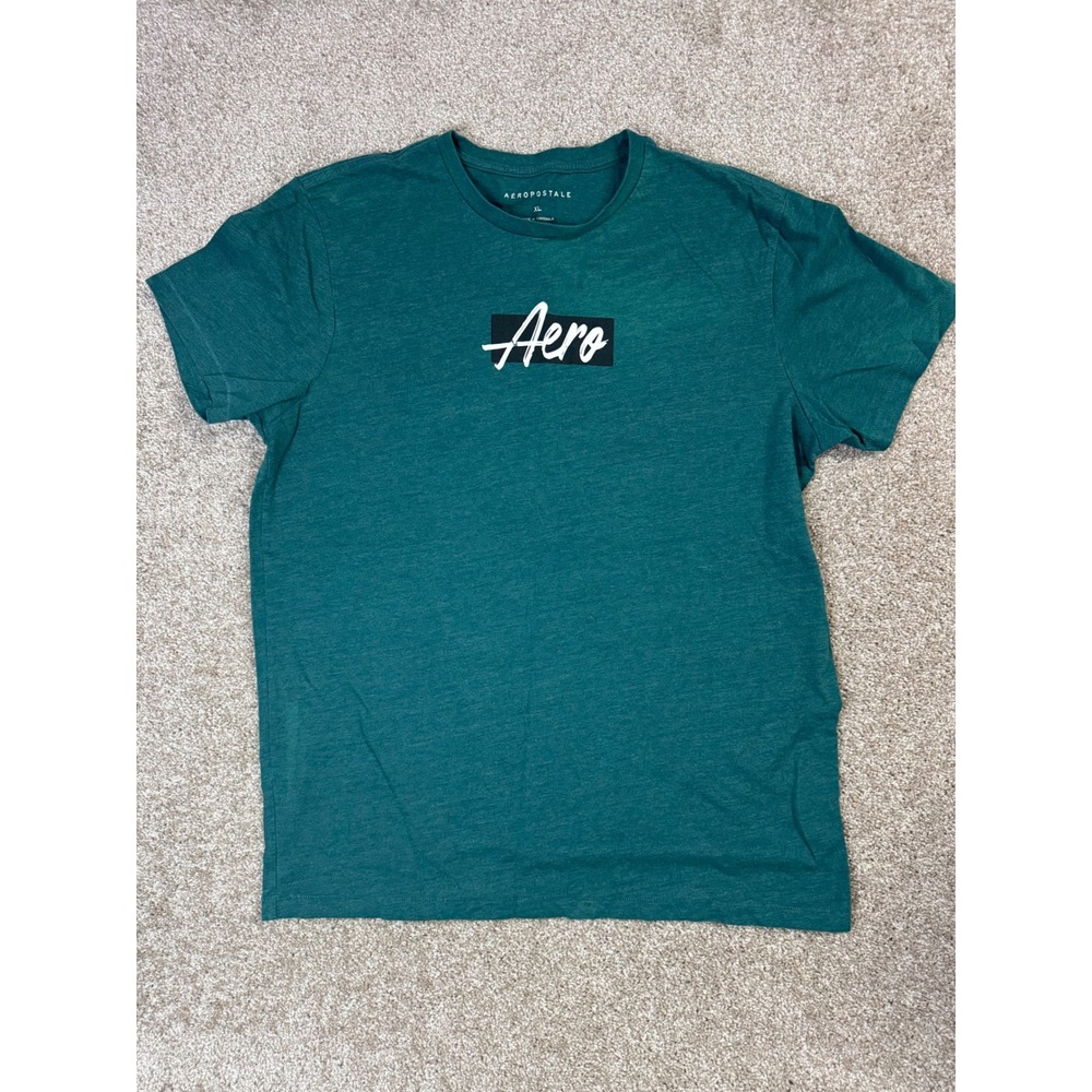 Aeropostale Mens XL T-Shirt Green Heathered Aero Graphic Logo Short Sleeve Tee